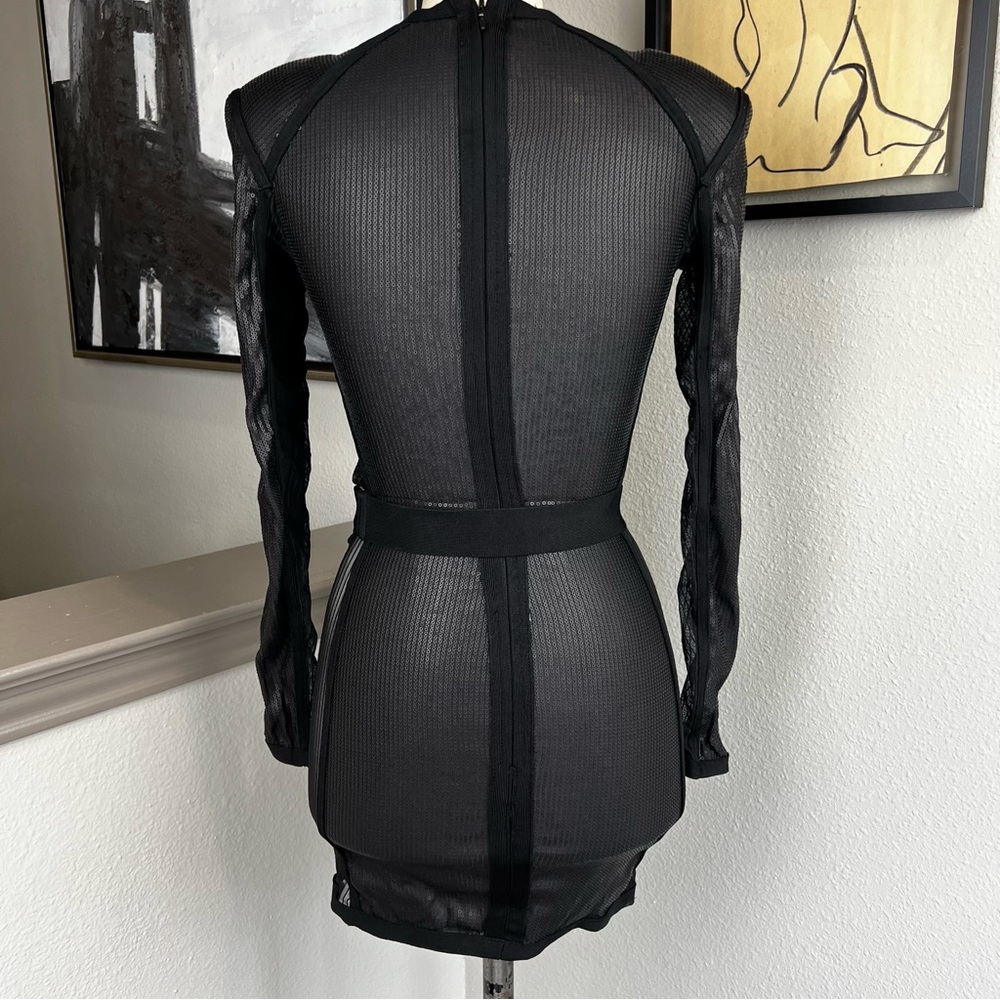 HOUSE OF CB Viktoria black matte sequin draped mini bodycon dress - Picture 5 of 16